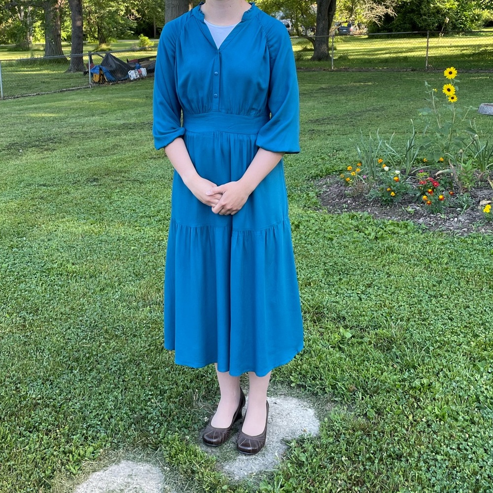 Dark Teal 3/4 sleeve Dress - Picture 3 of 4